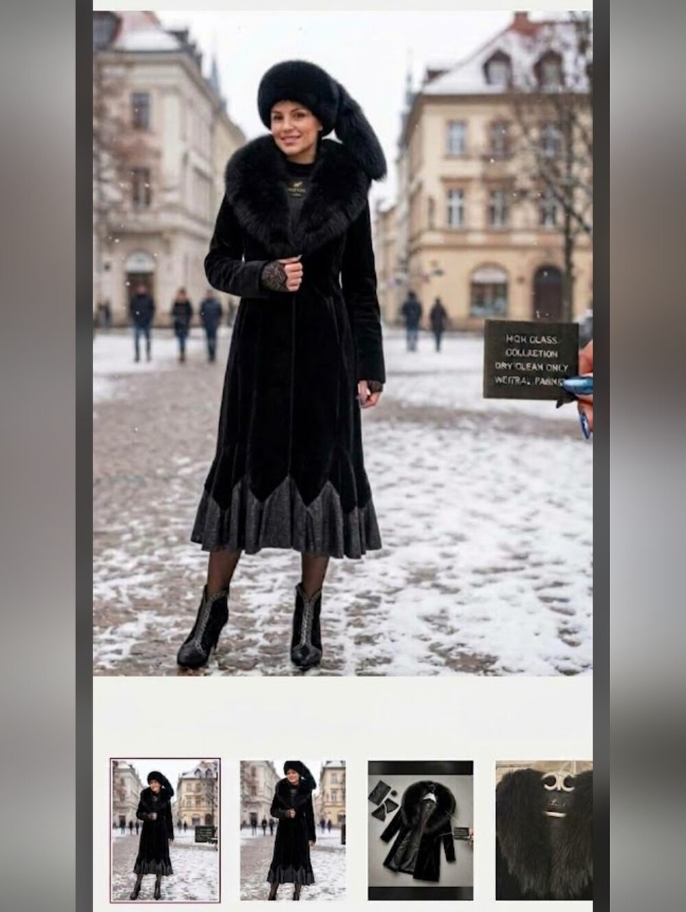WEITRAL FASHION Real Silver Fox Collar Straight Karakul Leather Coat 14-16